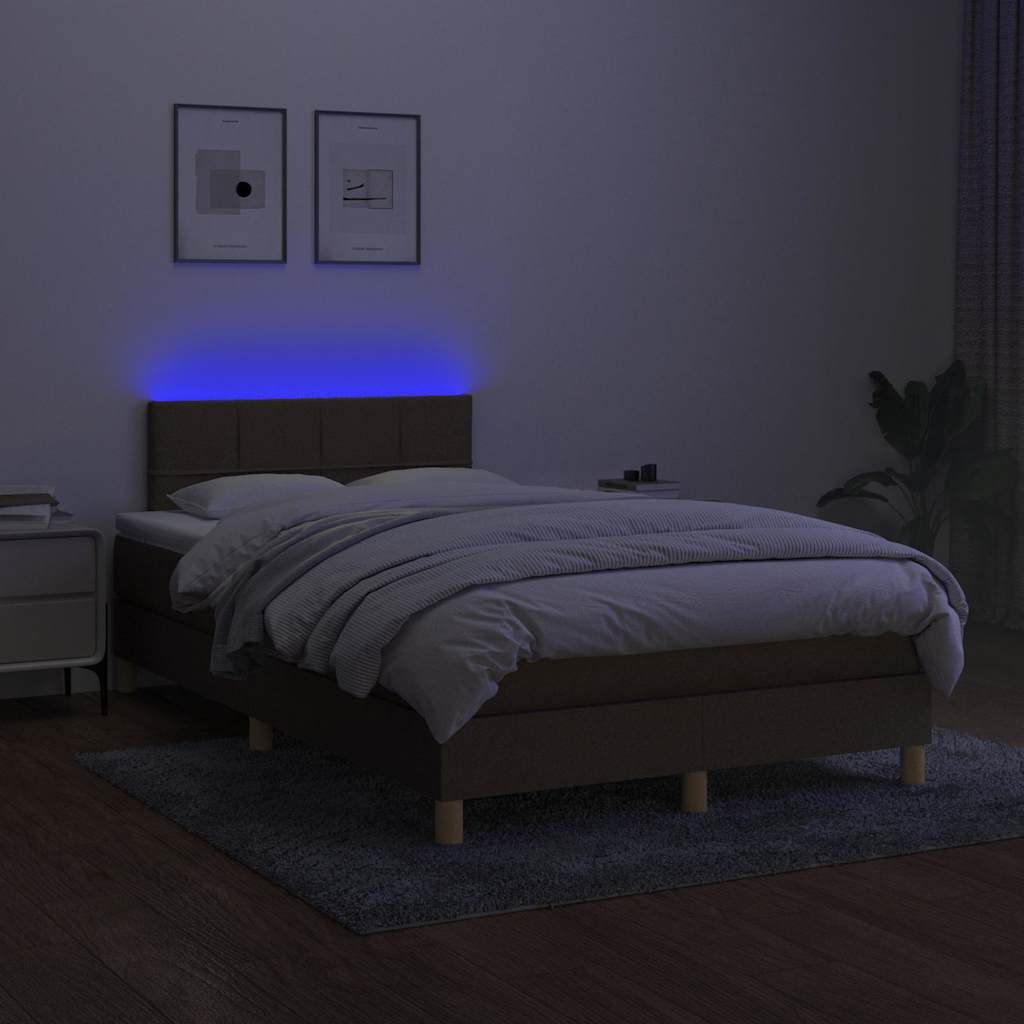 vidaXL Κρεβάτι Boxspring με Στρώμα & LED Σκ.Καφέ 120x190εκ. Υφασμάτινο