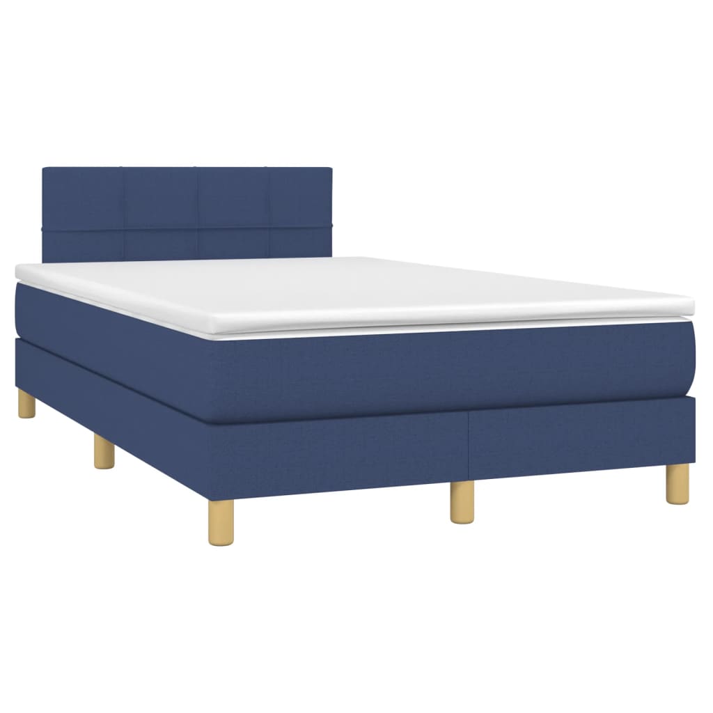 vidaXL Κρεβάτι Boxspring με Στρώμα & LED Μπλε 120x190εκ. Υφασμάτινο