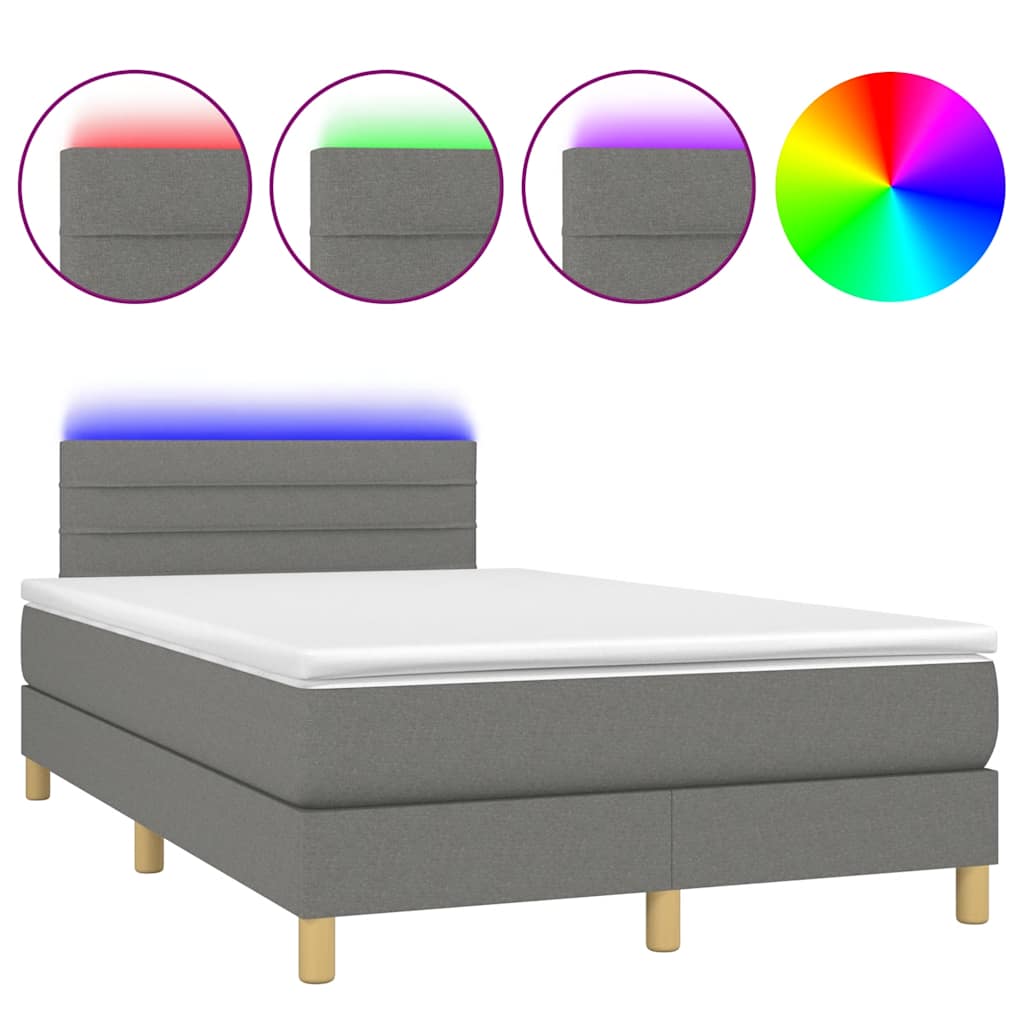 vidaXL Κρεβάτι Boxspring με Στρώμα & LED Σκ.Γκρι 120x190εκ. Υφασμάτινο