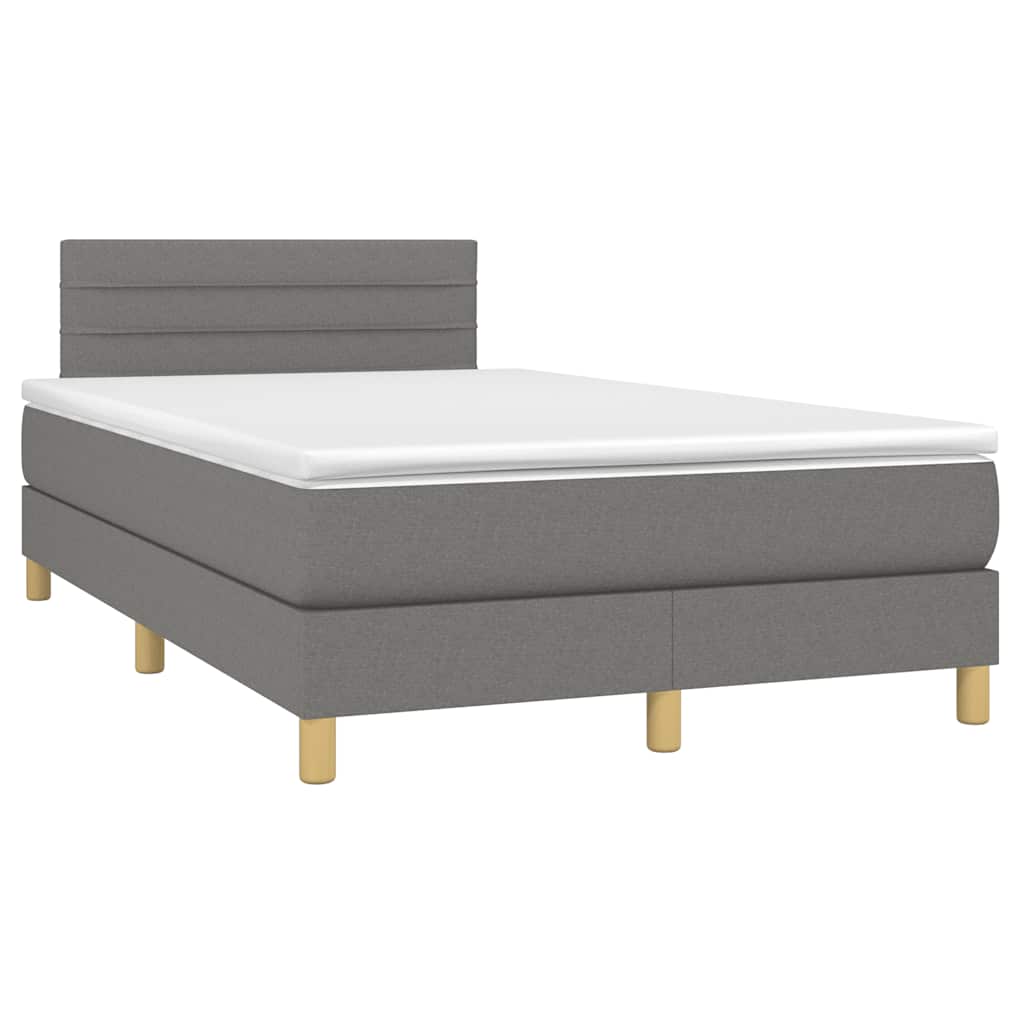 vidaXL Κρεβάτι Boxspring με Στρώμα & LED Σκ.Γκρι 120x190εκ. Υφασμάτινο