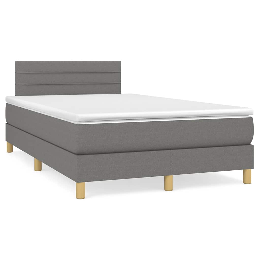 vidaXL Κρεβάτι Boxspring με Στρώμα & LED Σκ.Γκρι 120x190εκ. Υφασμάτινο