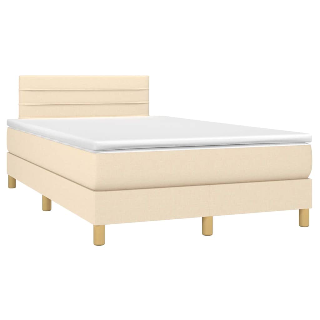 vidaXL Κρεβάτι Boxspring με Στρώμα & LED Κρεμ 120x190 εκ. Υφασμάτινο