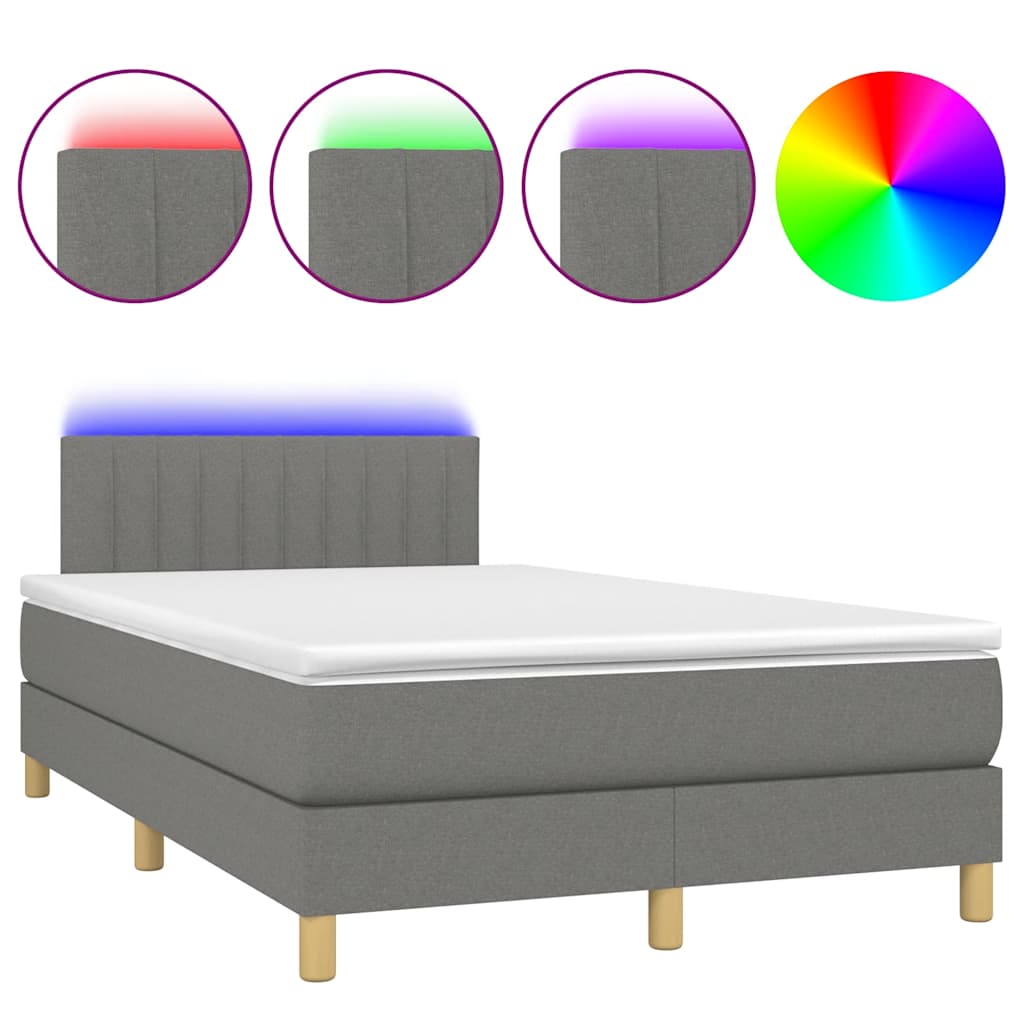 vidaXL Κρεβάτι Boxspring με Στρώμα & LED Σκ.Γκρι 120x190εκ. Υφασμάτινο