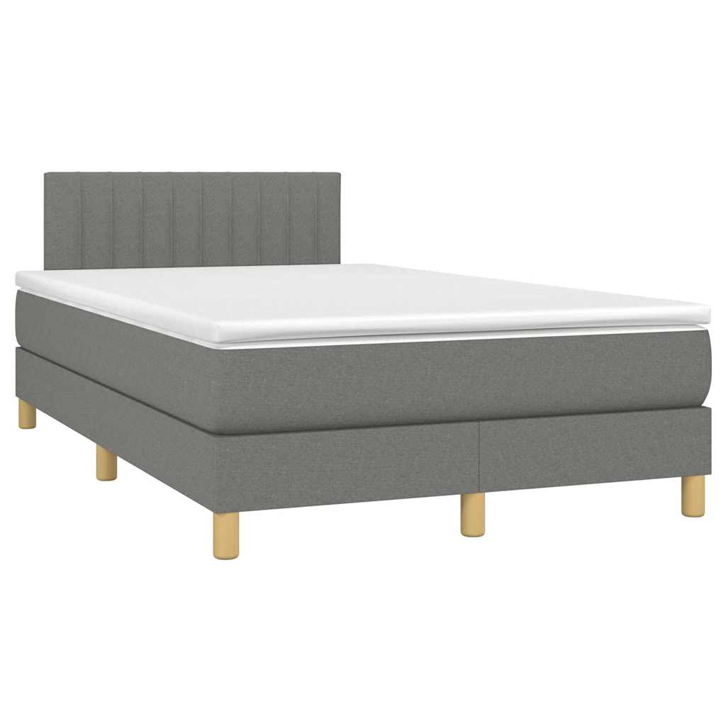 vidaXL Κρεβάτι Boxspring με Στρώμα & LED Σκ.Γκρι 120x190εκ. Υφασμάτινο