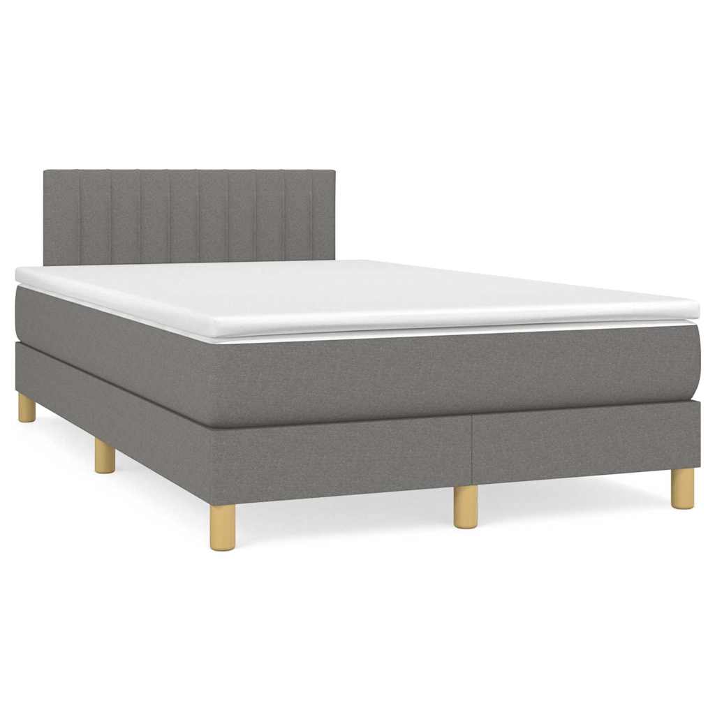 vidaXL Κρεβάτι Boxspring με Στρώμα & LED Σκ.Γκρι 120x190εκ. Υφασμάτινο