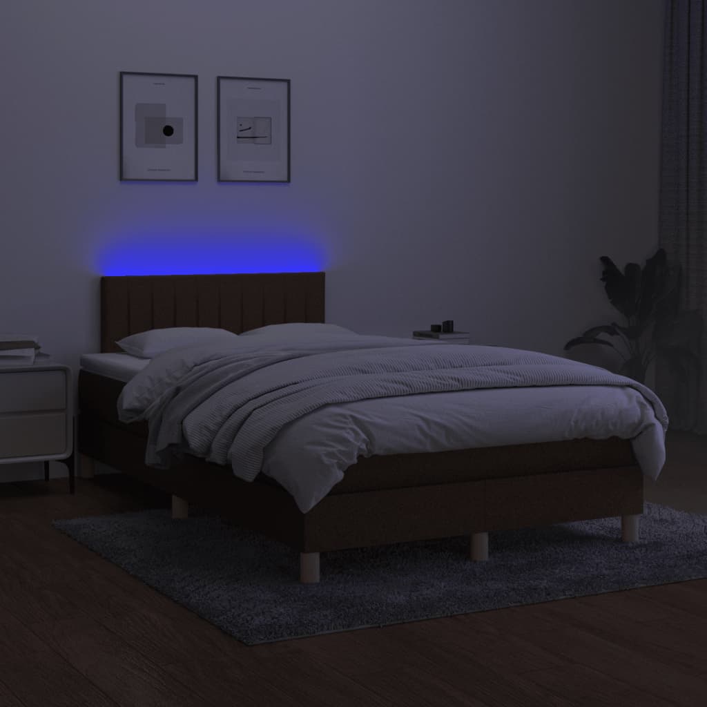 vidaXL Κρεβάτι Boxspring με Στρώμα & LED Σκ.Καφέ 120x190εκ. Υφασμάτινο
