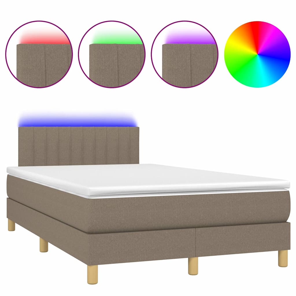 vidaXL Κρεβάτι Boxspring με Στρώμα & LED Taupe 120x190 εκ. Υφασμάτινο