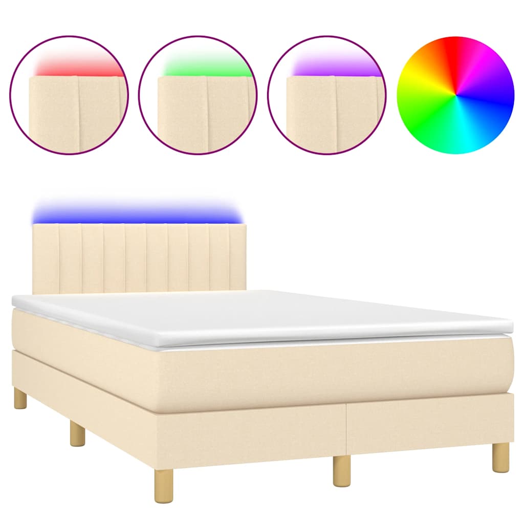 vidaXL Κρεβάτι Boxspring με Στρώμα & LED Κρεμ 120x190 εκ. Υφασμάτινο