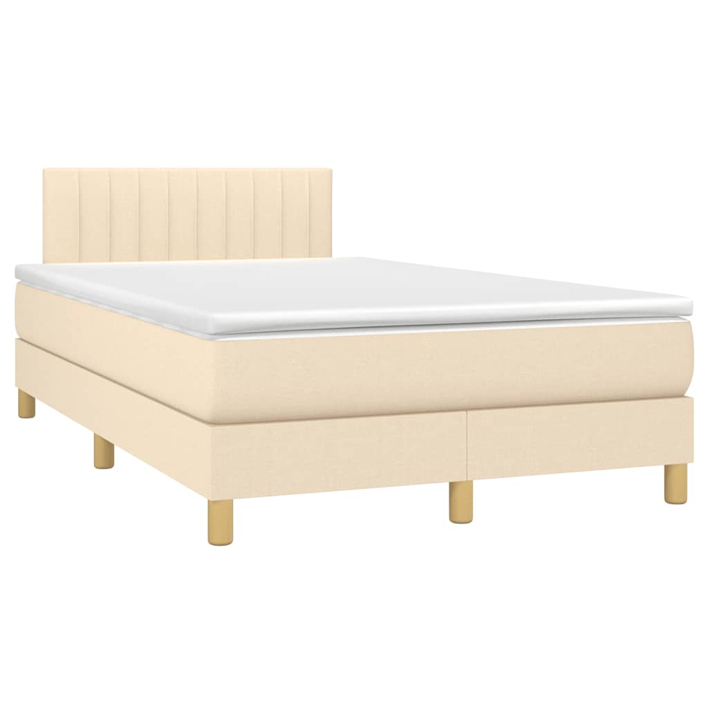vidaXL Κρεβάτι Boxspring με Στρώμα & LED Κρεμ 120x190 εκ. Υφασμάτινο