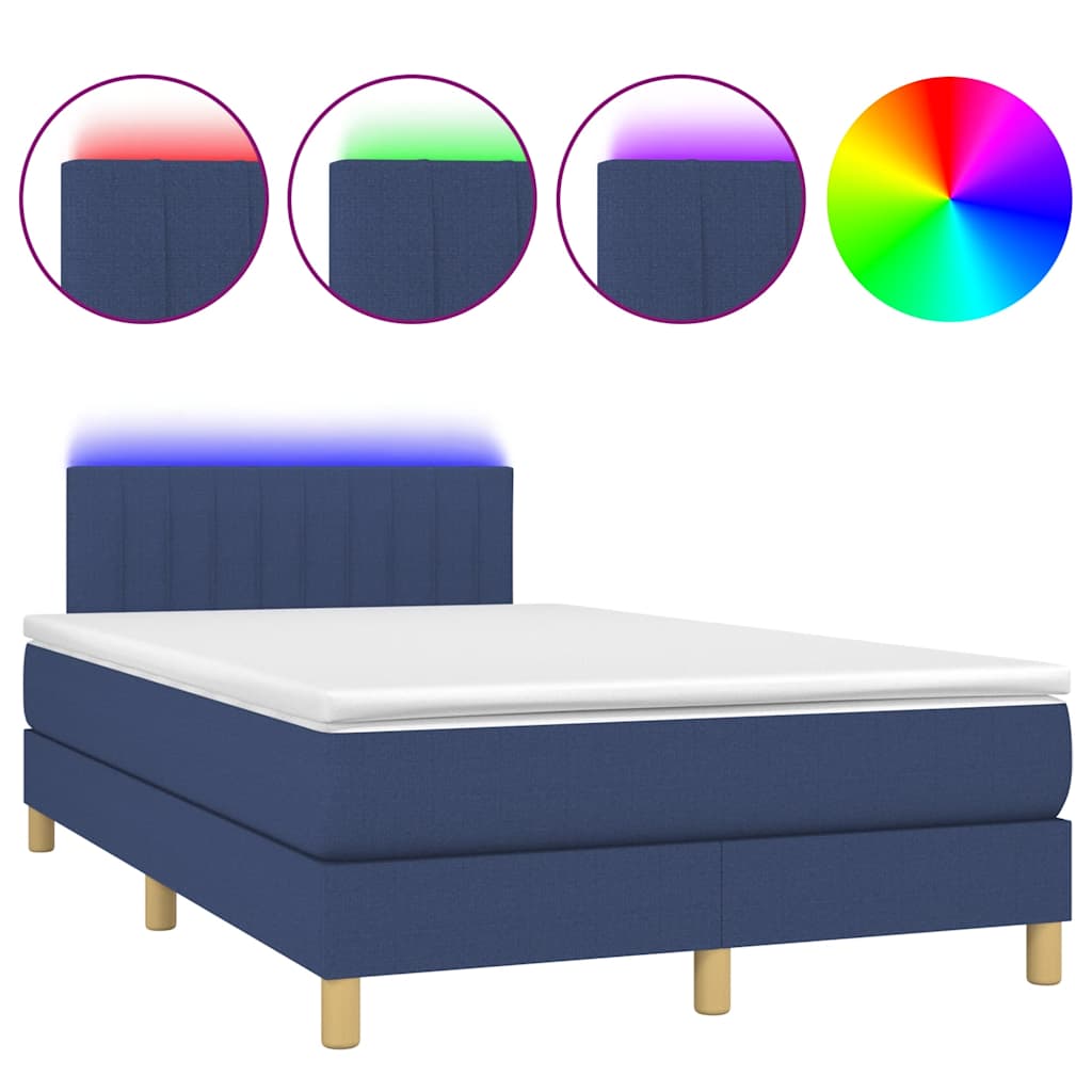 vidaXL Κρεβάτι Boxspring με Στρώμα & LED Μπλε 120x190εκ. Υφασμάτινο
