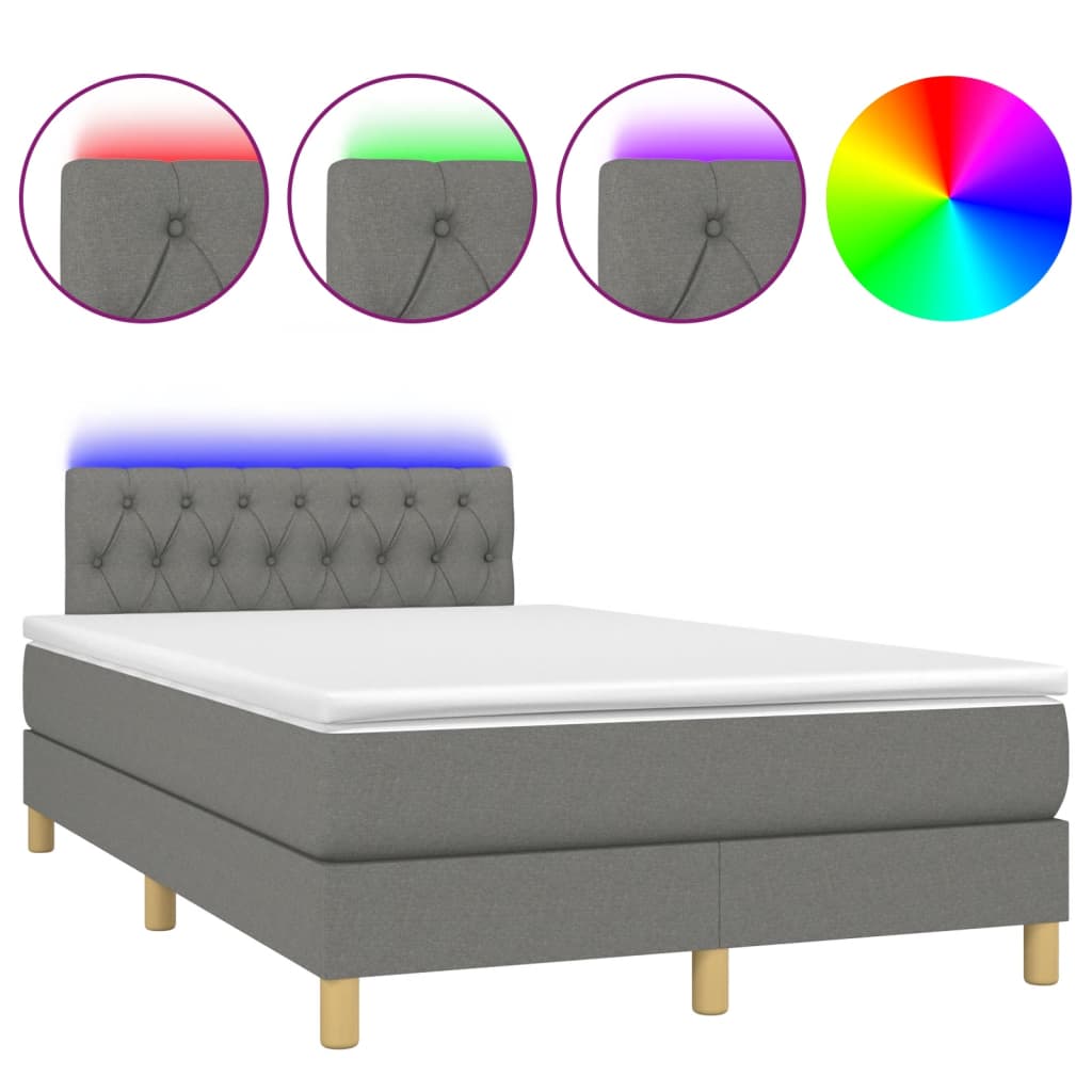 vidaXL Κρεβάτι Boxspring με Στρώμα & LED Σκ.Γκρι 120x190εκ. Υφασμάτινο