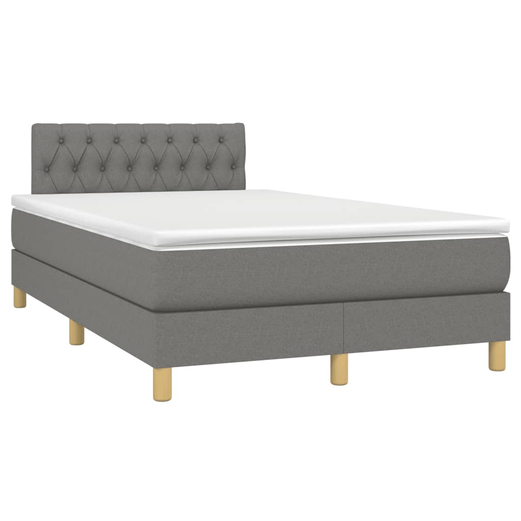 vidaXL Κρεβάτι Boxspring με Στρώμα & LED Σκ.Γκρι 120x190εκ. Υφασμάτινο