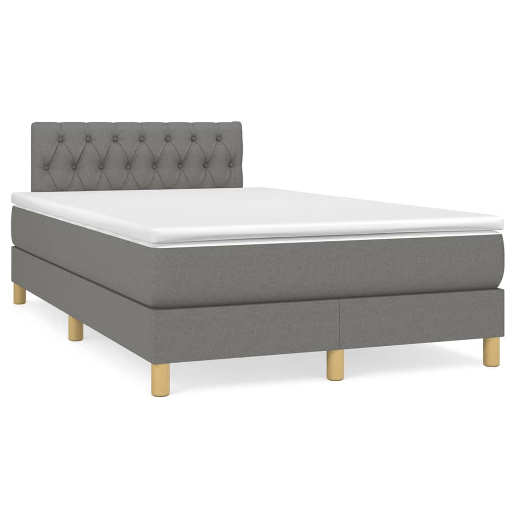 vidaXL Κρεβάτι Boxspring με Στρώμα & LED Σκ.Γκρι 120x190εκ. Υφασμάτινο