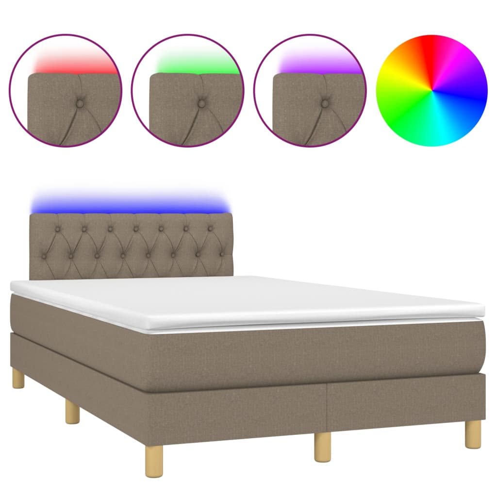 vidaXL Κρεβάτι Boxspring με Στρώμα & LED Taupe 120x190 εκ. Υφασμάτινο