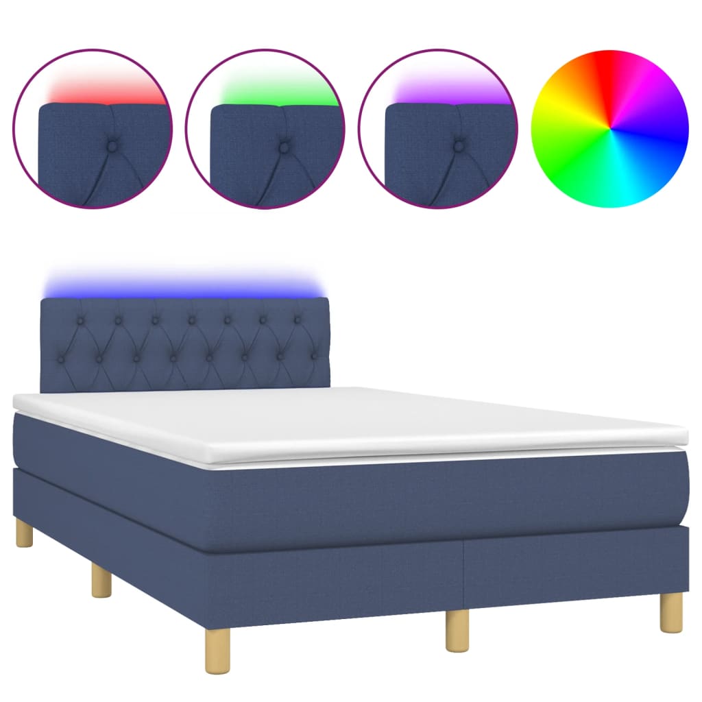 vidaXL Κρεβάτι Boxspring με Στρώμα & LED Μπλε 120x190εκ. Υφασμάτινο