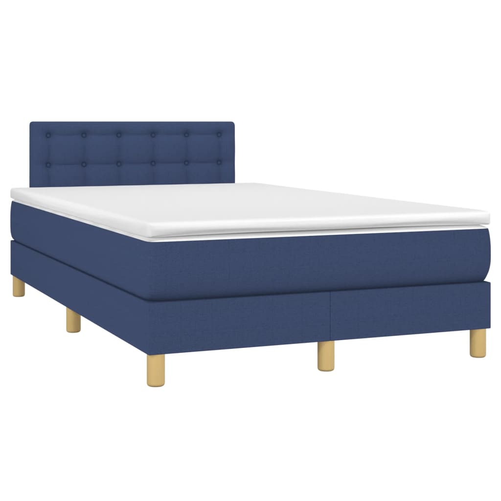 vidaXL Κρεβάτι Boxspring με Στρώμα & LED Μπλε 120x190εκ. Υφασμάτινο