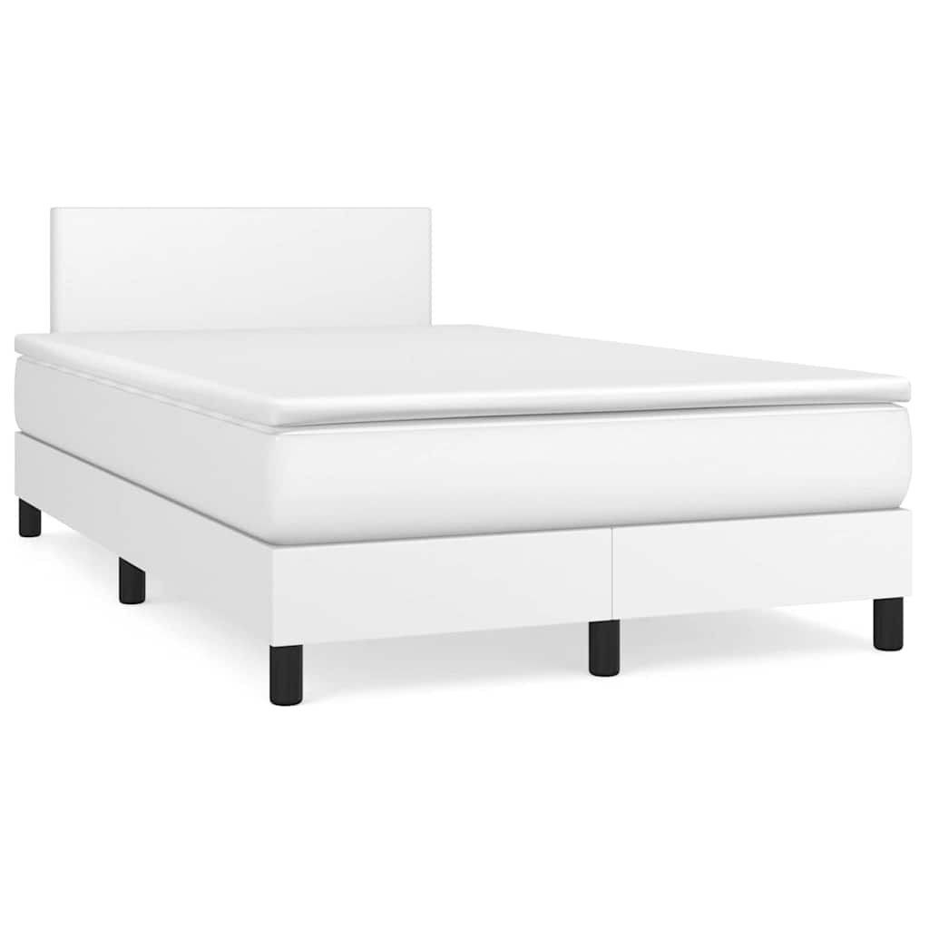 vidaXL Κρεβάτι Boxspring με Στρώμα & LED Λευκό 120x190 εκ. Συνθ. Δέρμα