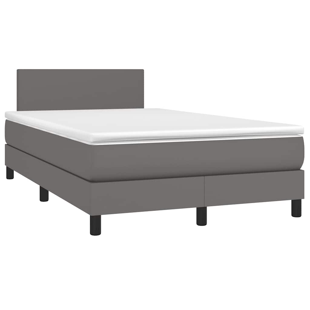 vidaXL Κρεβάτι Boxspring με Στρώμα & LED Γκρι 120x190 εκ. Συνθ. Δέρμα