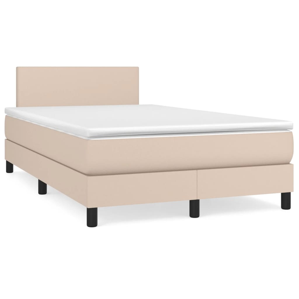 vidaXL Κρεβάτι Boxspring Στρώμα&LED Καπουτσίνο 120x190 εκ. Συνθ. Δέρμα