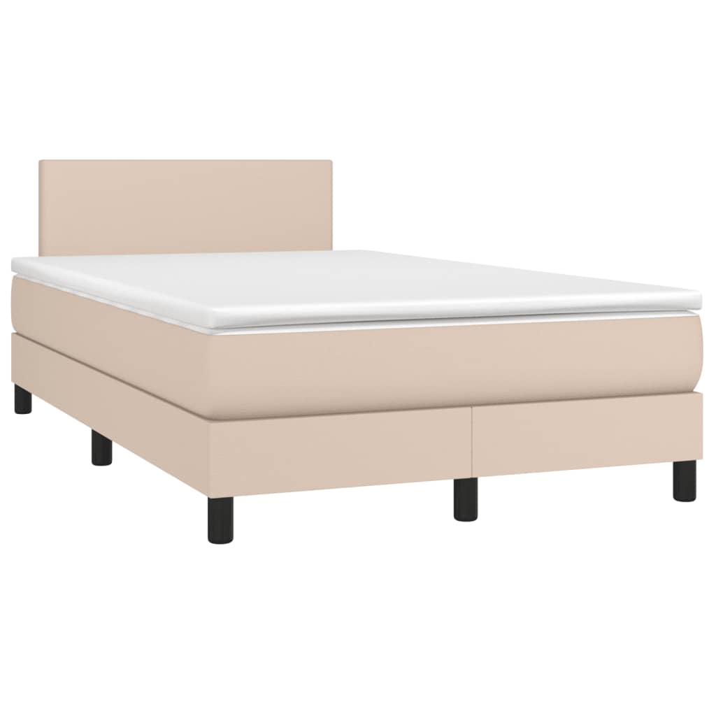 vidaXL Κρεβάτι Boxspring Στρώμα&LED Καπουτσίνο 120x190 εκ. Συνθ. Δέρμα