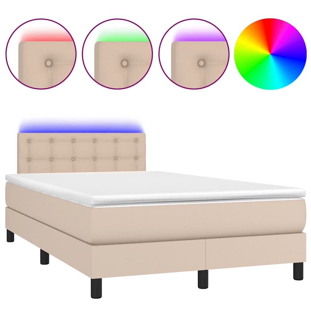 vidaXL Κρεβάτι Boxspring Στρώμα&LED Καπουτσίνο 120x190 εκ. Συνθ. Δέρμα