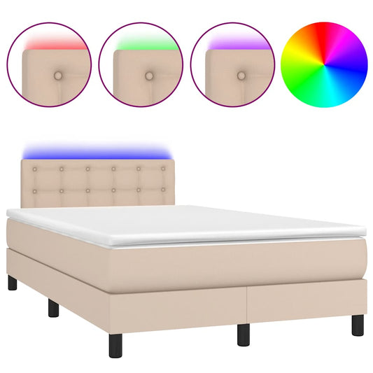 vidaXL Κρεβάτι Boxspring Στρώμα&LED Καπουτσίνο 120x190 εκ. Συνθ. Δέρμα