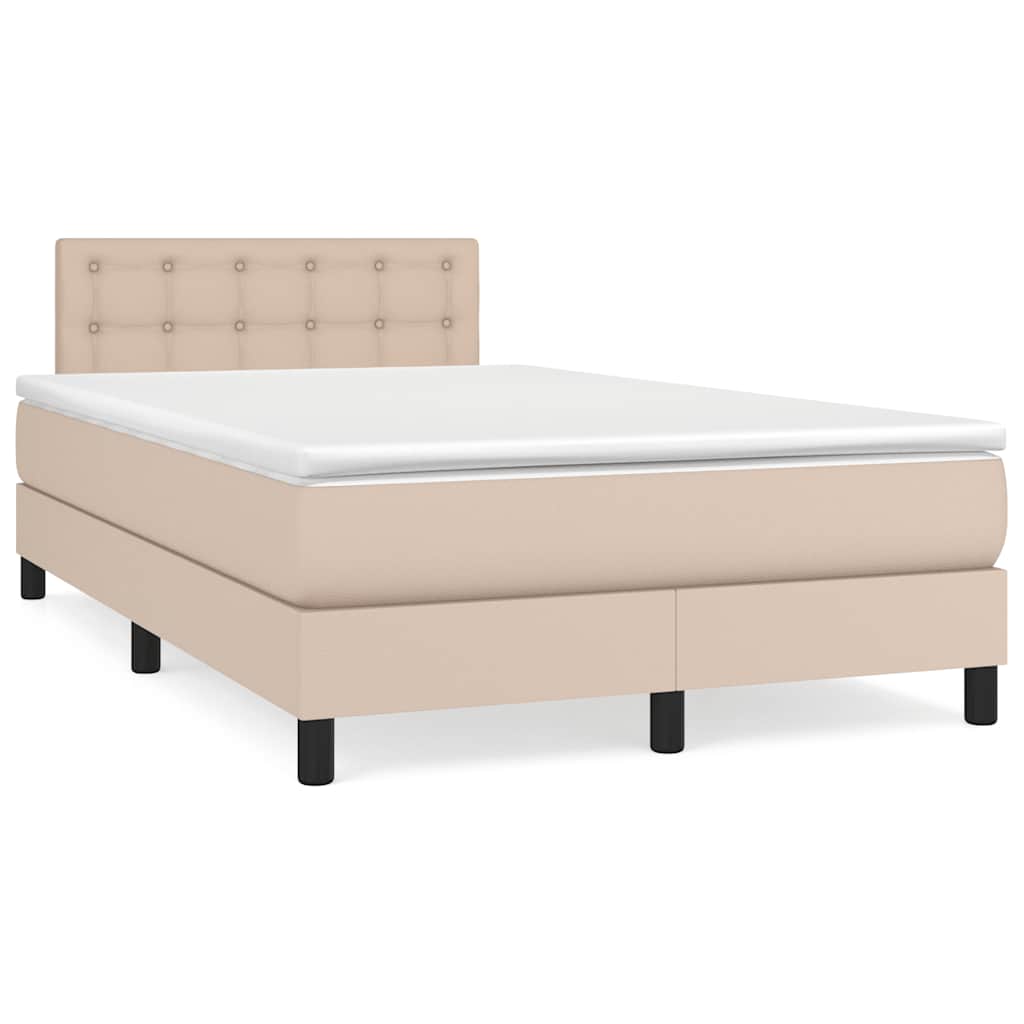 vidaXL Κρεβάτι Boxspring Στρώμα&LED Καπουτσίνο 120x190 εκ. Συνθ. Δέρμα