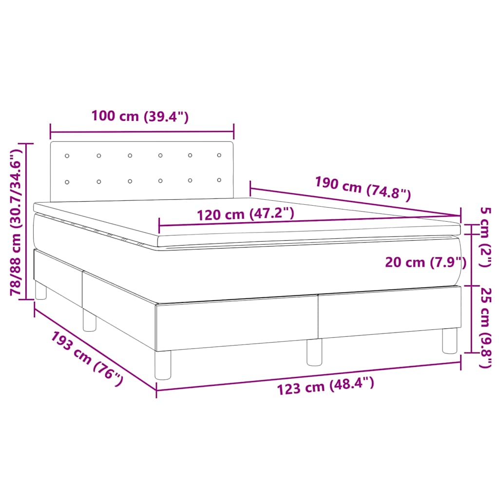 vidaXL Κρεβάτι Boxspring Στρώμα&LED Καπουτσίνο 120x190 εκ. Συνθ. Δέρμα