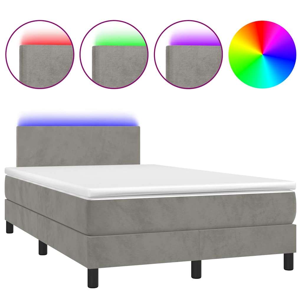 vidaXL Κρεβάτι Boxspring με Στρώμα & LED Αν.Γκρι 120x190εκ. Βελούδινο