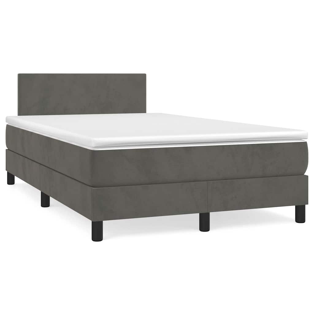 vidaXL Κρεβάτι Boxspring με Στρώμα & LED Σκ.Γκρι 120x190εκ. Βελούδινο