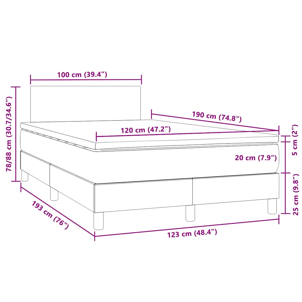 vidaXL Κρεβάτι Boxspring με Στρώμα & LED Σκ.Γκρι 120x190εκ. Βελούδινο