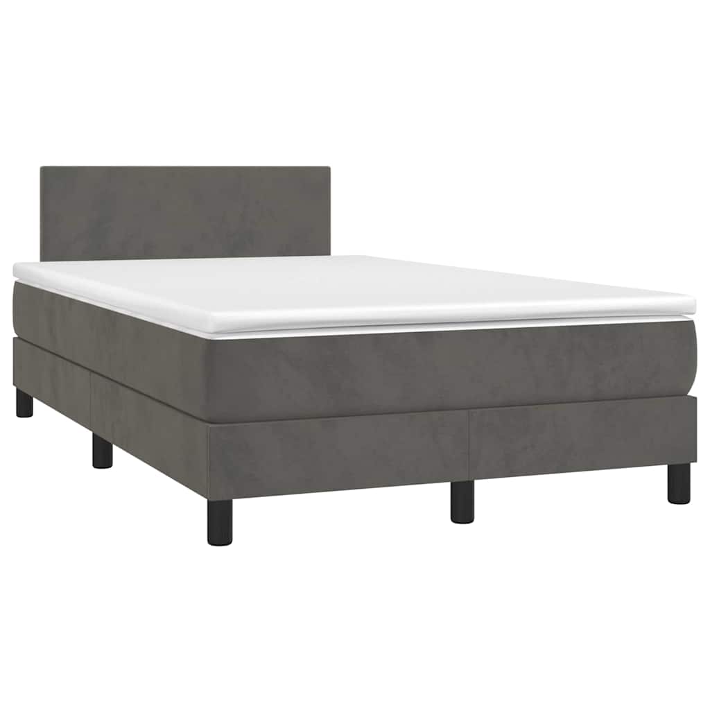 vidaXL Κρεβάτι Boxspring με Στρώμα & LED Σκ.Γκρι 120x190εκ. Βελούδινο