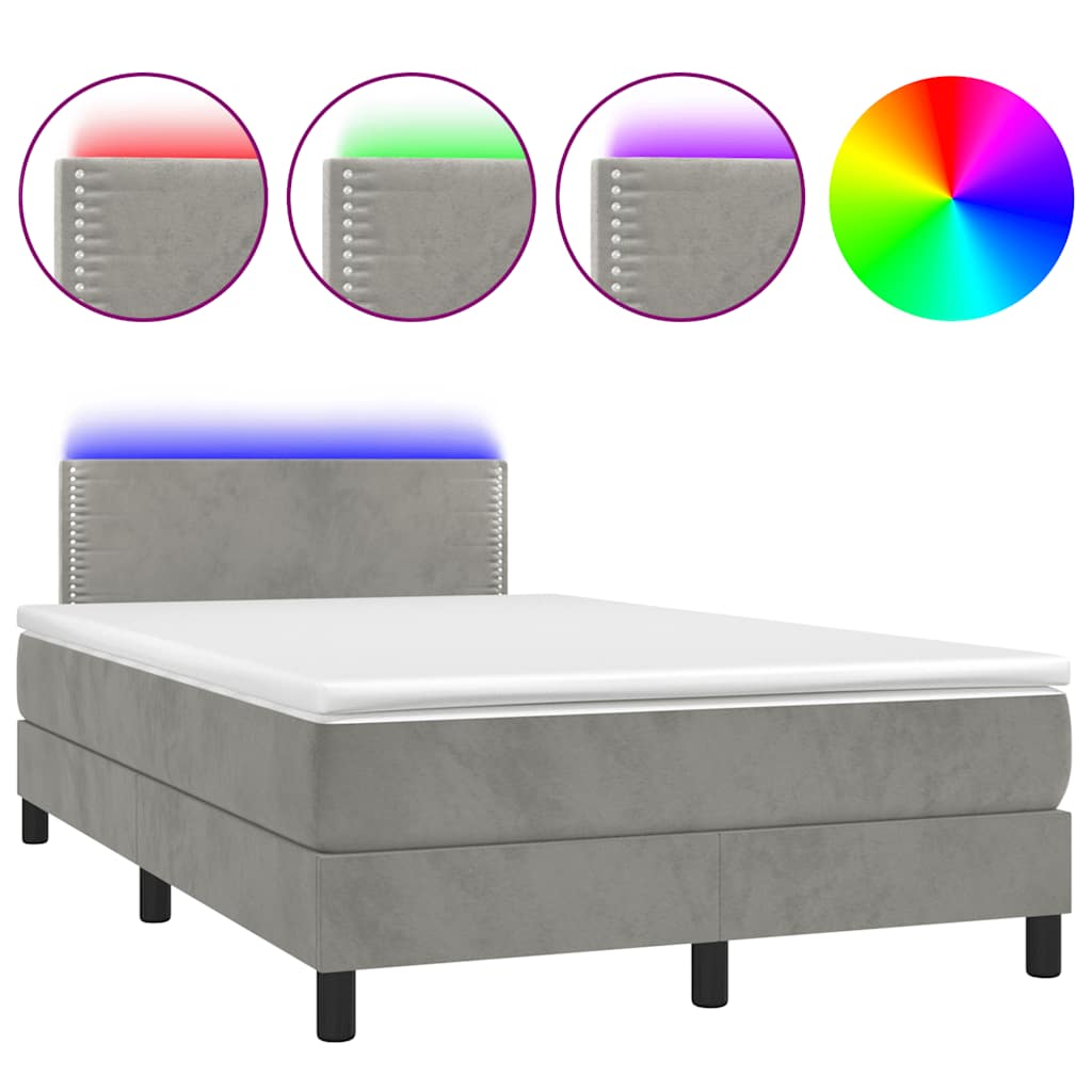 vidaXL Κρεβάτι Boxspring με Στρώμα & LED Αν.Γκρι 120x190εκ. Βελούδινο