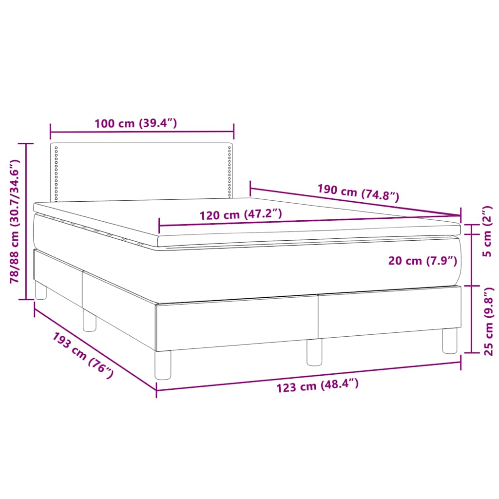vidaXL Κρεβάτι Boxspring με Στρώμα & LED Μαύρο 120x190 εκ. Βελούδινο