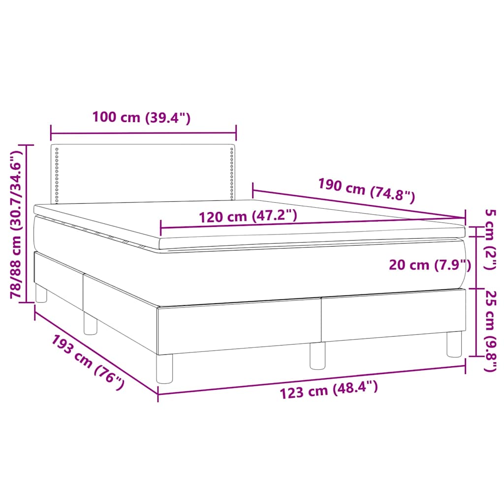 vidaXL Κρεβάτι Boxspring με Στρώμα & LED Ροζ 120x190 εκ. Βελούδινο
