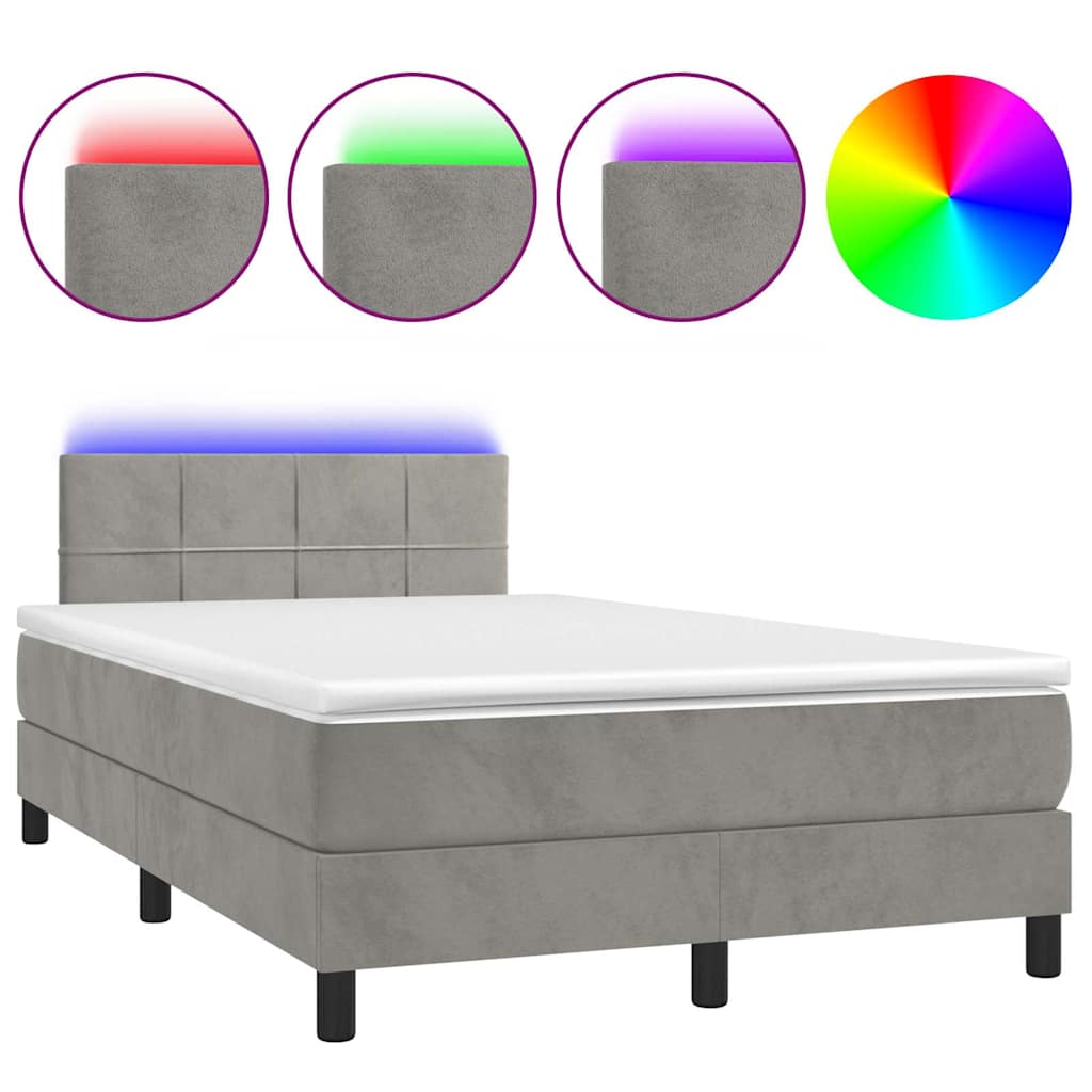 vidaXL Κρεβάτι Boxspring με Στρώμα & LED Αν.Γκρι 120x190εκ. Βελούδινο