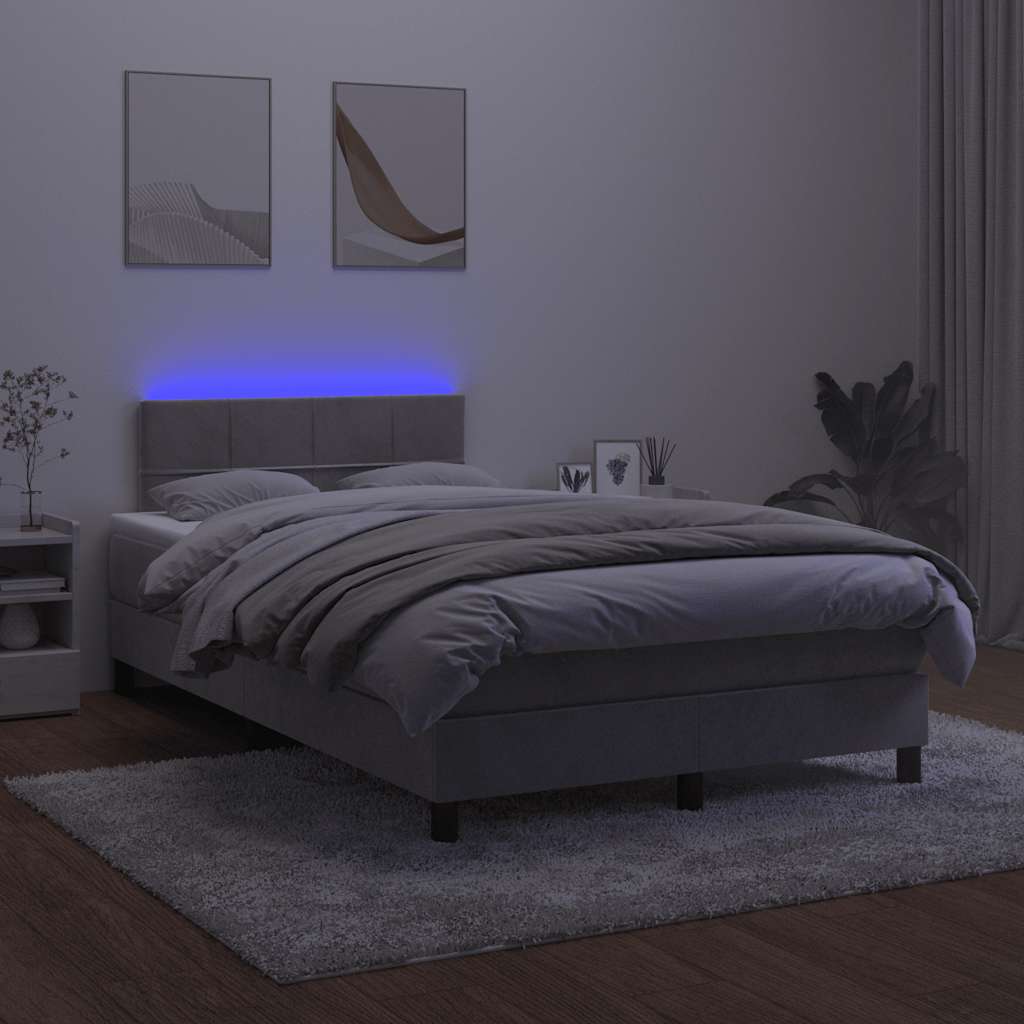 vidaXL Κρεβάτι Boxspring με Στρώμα & LED Αν.Γκρι 120x190εκ. Βελούδινο