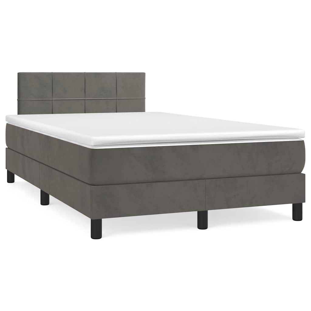 vidaXL Κρεβάτι Boxspring με Στρώμα & LED Σκ.Γκρι 120x190εκ. Βελούδινο