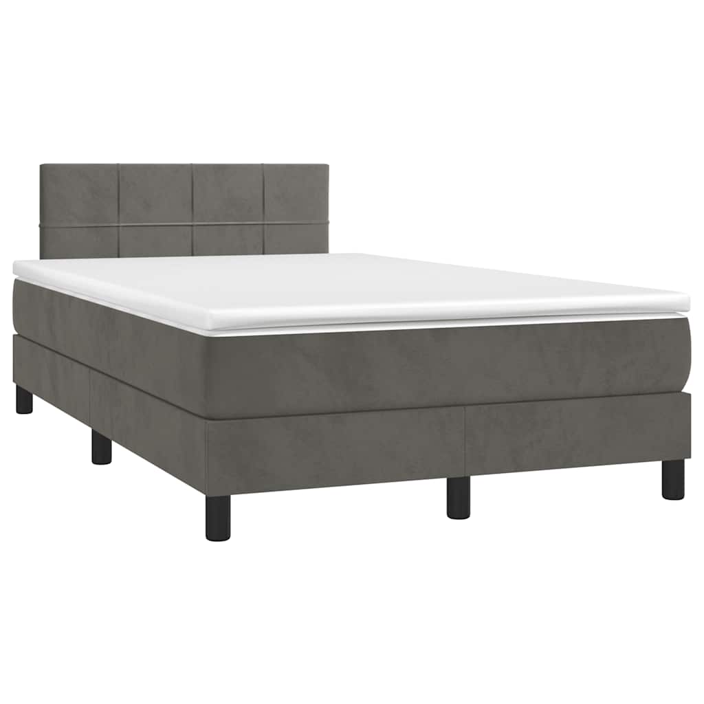 vidaXL Κρεβάτι Boxspring με Στρώμα & LED Σκ.Γκρι 120x190εκ. Βελούδινο