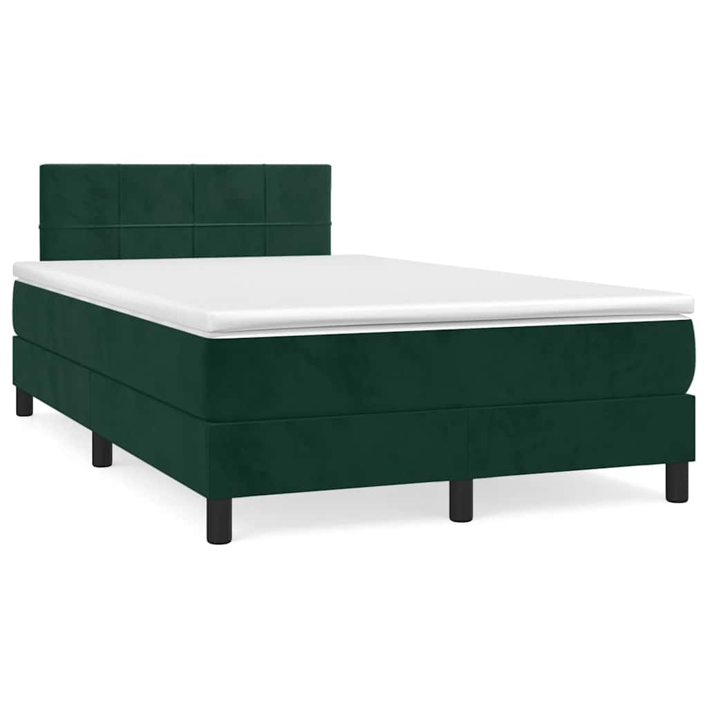 vidaXL Κρεβάτι Boxspring με Στρώμα & LED Σκ. Πράσινο 120x190εκ Βελούδο