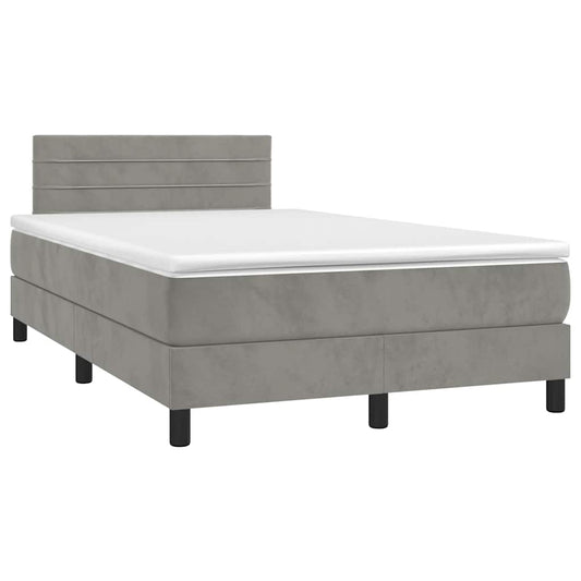 vidaXL Κρεβάτι Boxspring με Στρώμα & LED Αν.Γκρι 120x190εκ. Βελούδινο