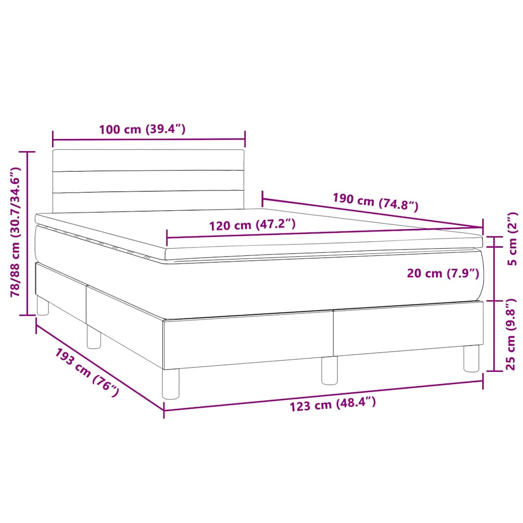 vidaXL Κρεβάτι Boxspring με Στρώμα & LED Μαύρο 120x190 εκ. Βελούδινο