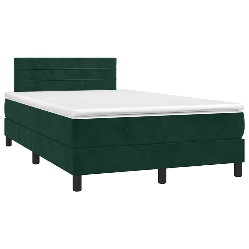 vidaXL Κρεβάτι Boxspring με Στρώμα & LED Σκ. Πράσινο 120x190εκ Βελούδο
