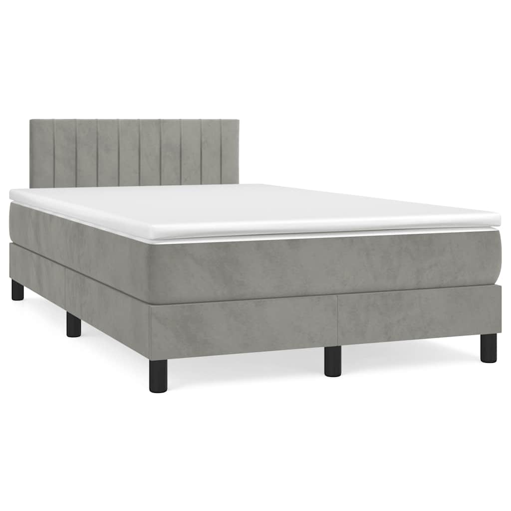 vidaXL Κρεβάτι Boxspring με Στρώμα & LED Αν.Γκρι 120x190εκ. Βελούδινο
