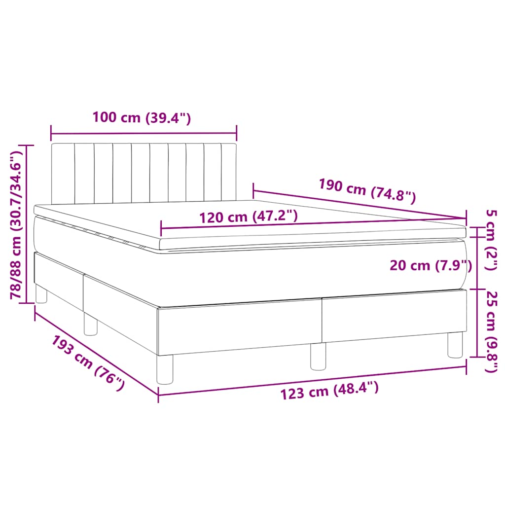 vidaXL Κρεβάτι Boxspring με Στρώμα & LED Σκ. Μπλε 120x190εκ. Βελούδινο