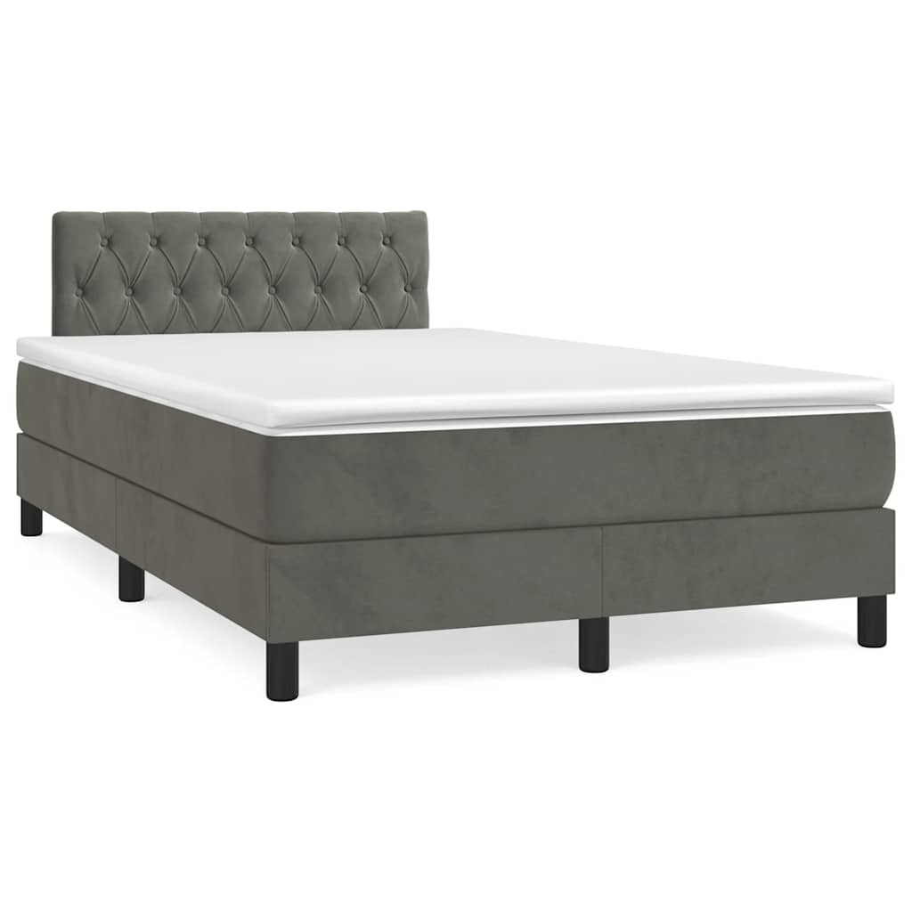 vidaXL Κρεβάτι Boxspring με Στρώμα & LED Σκ.Γκρι 120x190εκ. Βελούδινο