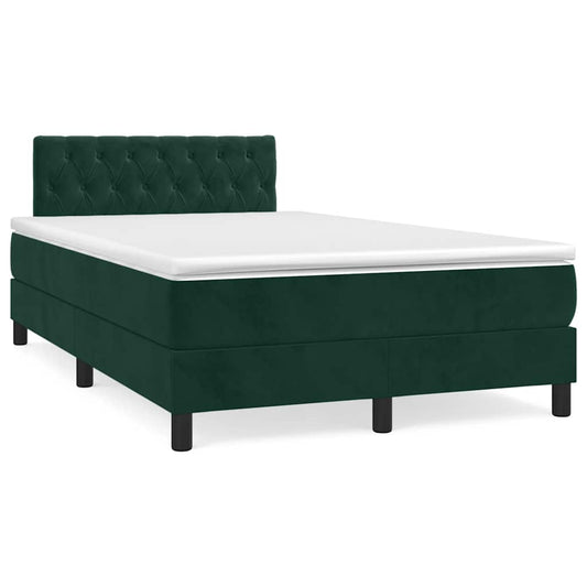 vidaXL Κρεβάτι Boxspring με Στρώμα & LED Σκ. Πράσινο 120x190εκ Βελούδο
