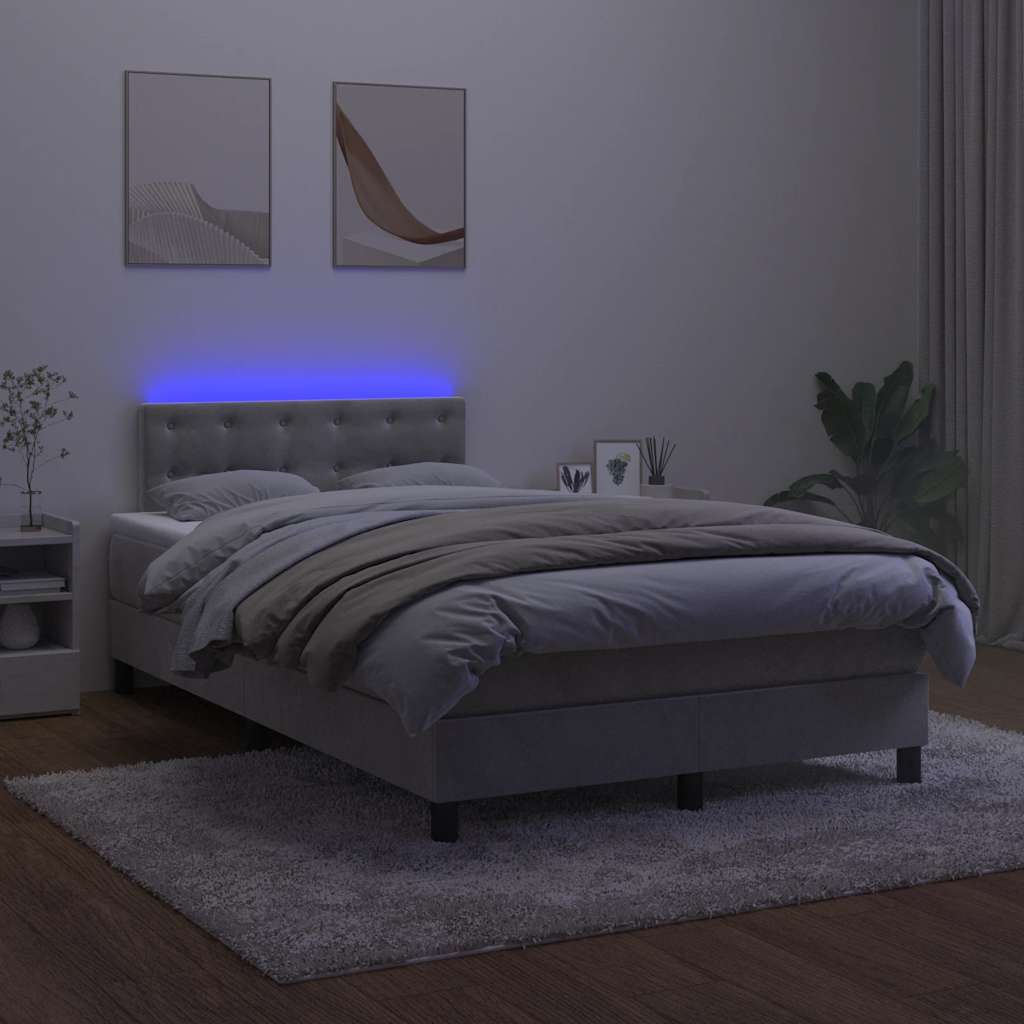 vidaXL Κρεβάτι Boxspring με Στρώμα & LED Αν.Γκρι 120x190εκ. Βελούδινο
