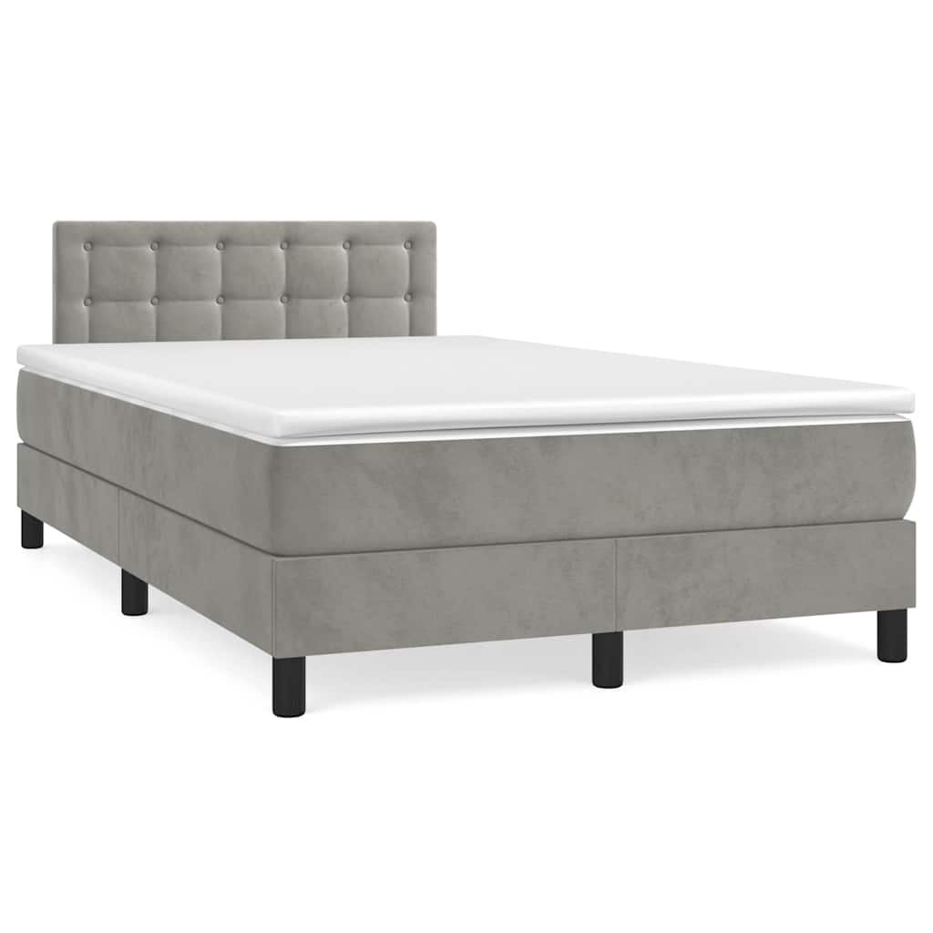 vidaXL Κρεβάτι Boxspring με Στρώμα & LED Αν.Γκρι 120x190εκ. Βελούδινο