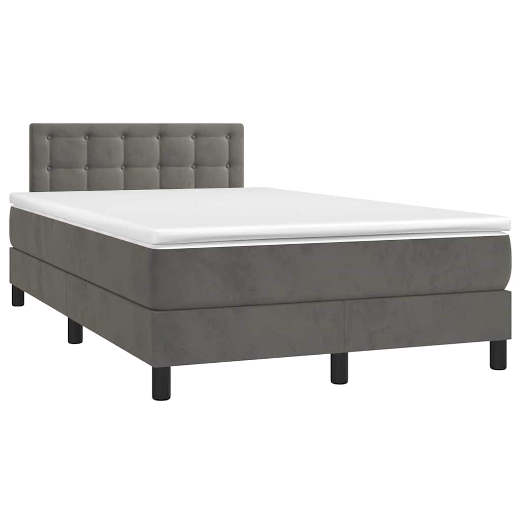vidaXL Κρεβάτι Boxspring με Στρώμα & LED Σκ.Γκρι 120x190εκ. Βελούδινο